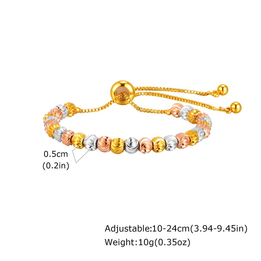 Luxury Tri Color Beaded Bracelet for Women, Gold Plated Adjustable Chain Bracelet, Unique Design Fashion Jewelry