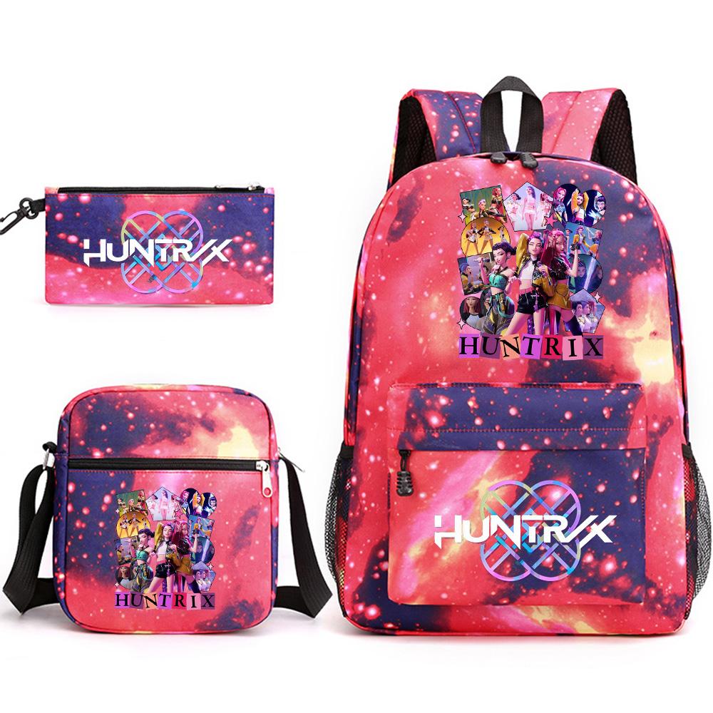 3Pcs/set Anime Cartoon K-Pop Demon Hunters Printed Backpack with Shoulder Bag Pencil Case for Teenager Student Boy Girl Large Capacity School Bag