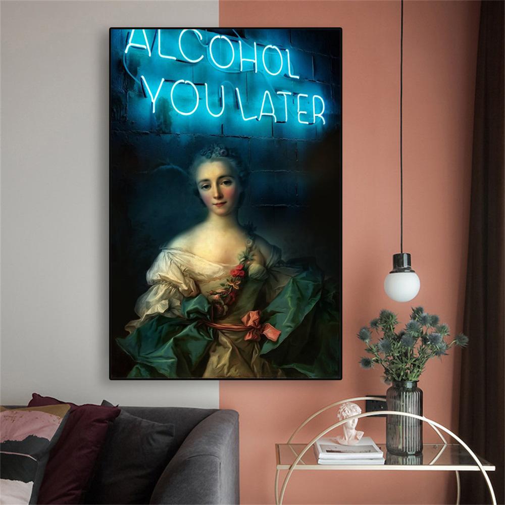 Забавный художественный женский портретный постер You Later, неоновый свет, принты с цитатами, винтажная картина на холсте для украшения дома, комнаты
