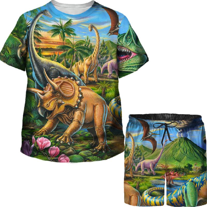 Футболки/костюмы с 3D принтом динозавра Юрского периода для мальчиков и девочек, футболки/костюмы для подростков, повседневная летняя футболка, спортивный костюм, комплект