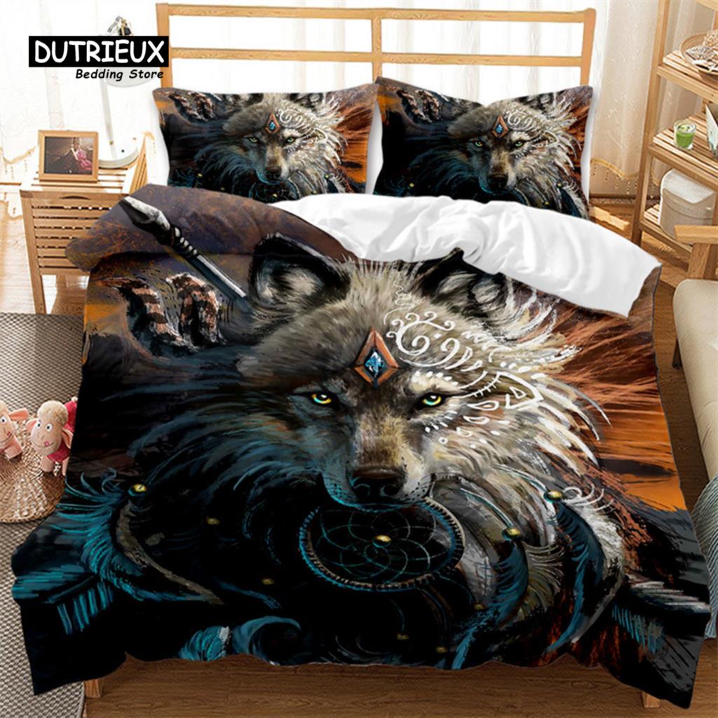 Luminous Wolf Duvet Cover Exotic Animal Bedding Set King For Kids Boys Adult Microfiber Wildlife Comforter Cover With Pillowcase