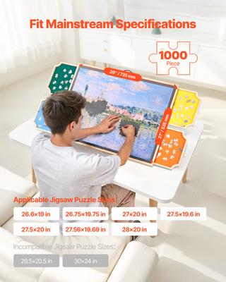 Набор для сборки пазлов SucceBuy из 1000 деталей с 4 красочными войлочными ящиками, деревянным столиком и регулируемым углом наклона (2 положения). Аксессуары для пазлов.
