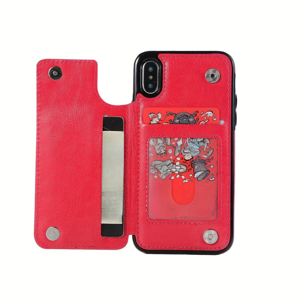 Чехол для телефона-кошелька с держателем для карт, чехол с подставкой для карт из искусственной кожи, двойной магнитной застежкой и прочным противоударным чехлом, для IPhone