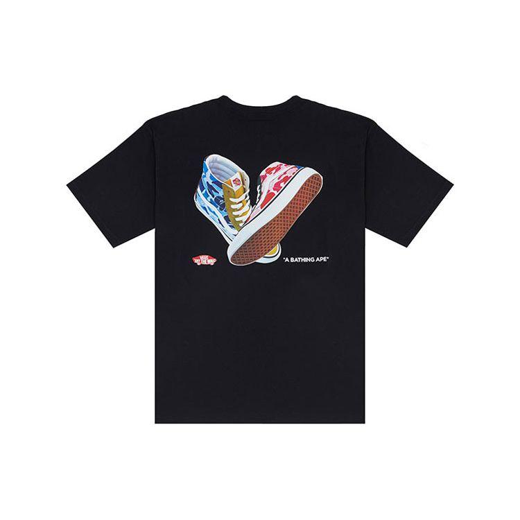 Vans X Bape Limited Edition Capsule Collection Sk8-Hi Print Повседневная дышащая футболка с круглым вырезом и короткими рукавами Топы унисекс Черный VN0A7XQ8448