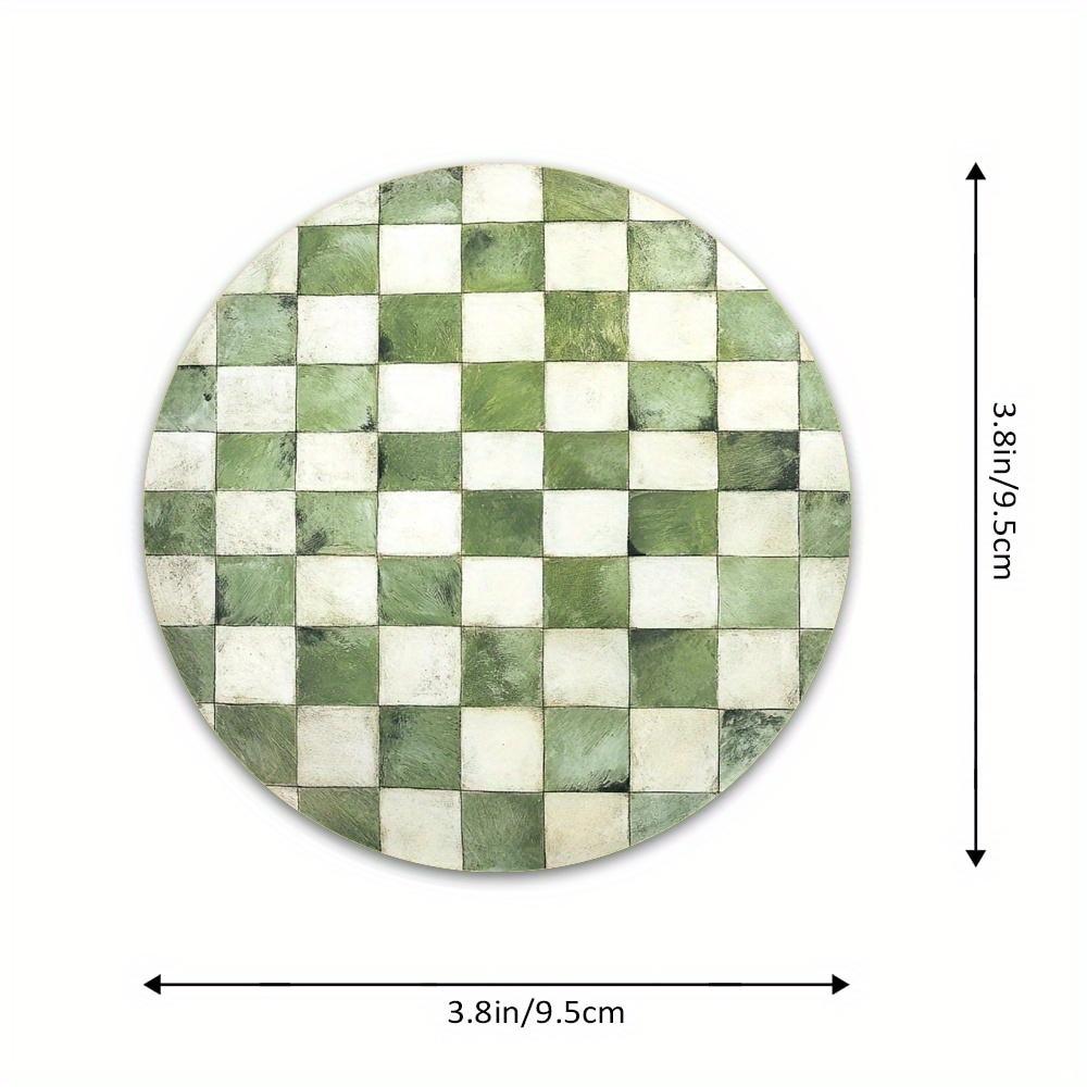 6 Pcs/Set round Lampwood Coasters Classic Green Mosaic Cork Inserts Nature Inspired Decorative Tripod Coasters for Home