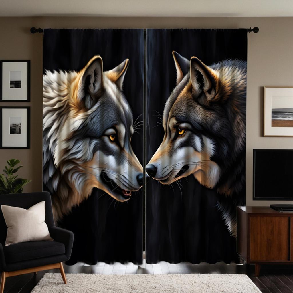 Hd Wolf Totem Decorative Curtain Black Tie Digital Printed Home Decoration Style Living Room Bedroom Curtains Set Of 2 Made Polyester Great Decor
