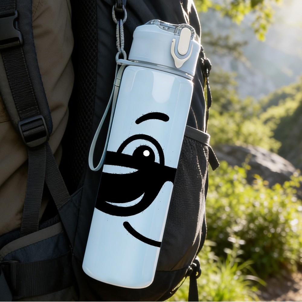 1PC Cool Sunglasses Smiley 750ml Color Plastic Sports Water Bottle Leakproof Flip Straw Lid Suitable for Sports Office Home Use