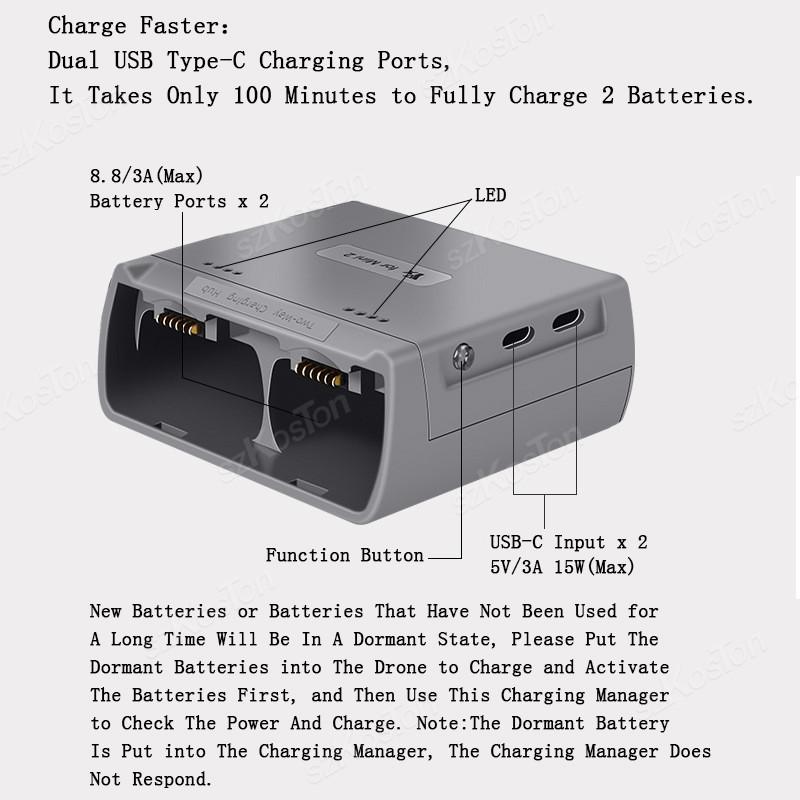 For DJI Mini 4K/MINI 2/Mini 2 SE Charging Hub 2-ways Battery USB Charging Remote Control Batteries Power Bank Drone Accessories