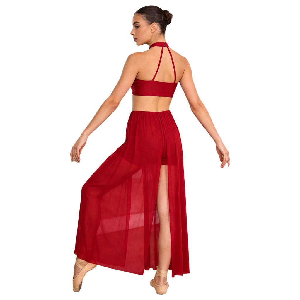 Womens Backless Bodysuit Dress Sequined Top Mesh Skirt Integrated Short Bottom Dance Wear