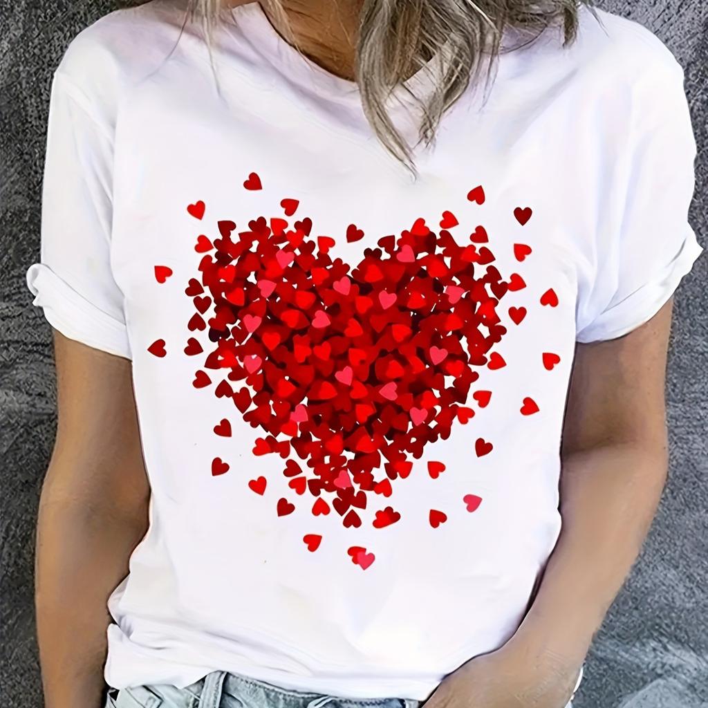 Love Print Round Neck Cuffs Pleated Short Sleeved T-shirt Plus Size Women's Clothing