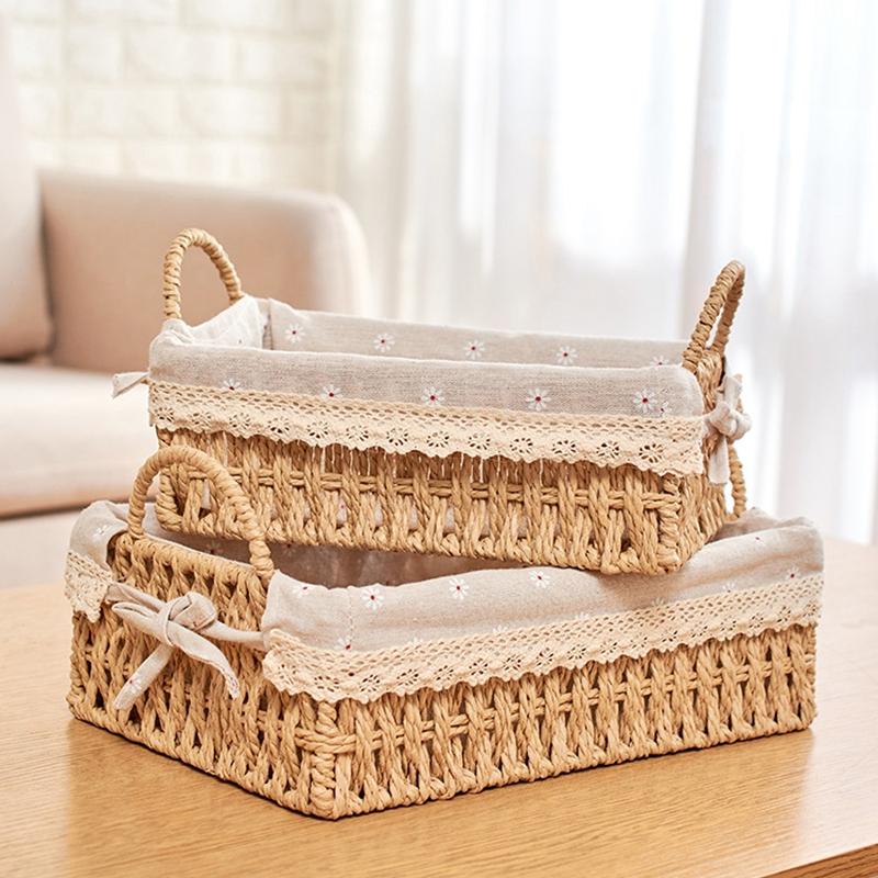 Kitchen Fruit Bowls Rattan Basket Wicker Storage Basket Bath Basket Desktop Sundries Organizer Storage Box Organizer Room Decor