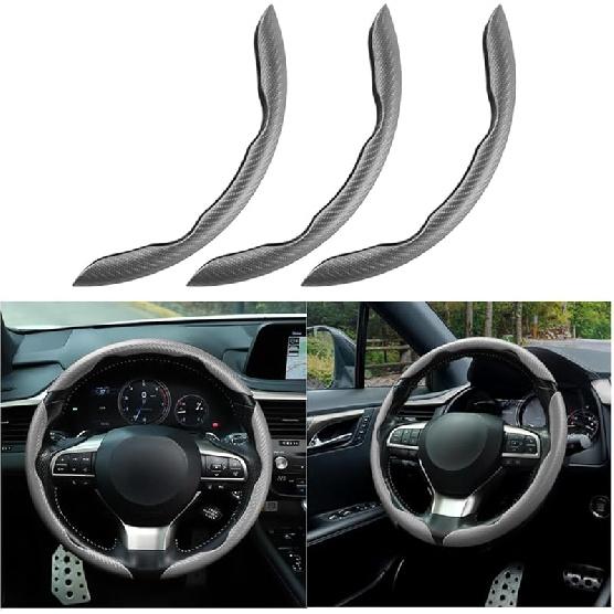 Mandark 3PCS Carbon Fiber Car Steering Wheel Cover, Anti-Skid Leather Vehicle Segmented Steer Wheel Protector, Auto Interior Protection Guard