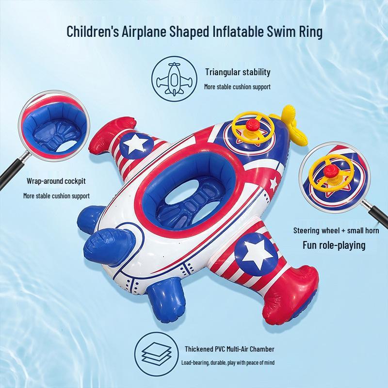 Summer Cartoon Airplane Baby Swim Ring with Handle - Anti-Rollover Design