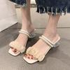 2025 лето новые крутые тапочки женские средний каблук толстый каблук французские универсальные для улицы фея ветер жемчужные сандалии двойного ношения