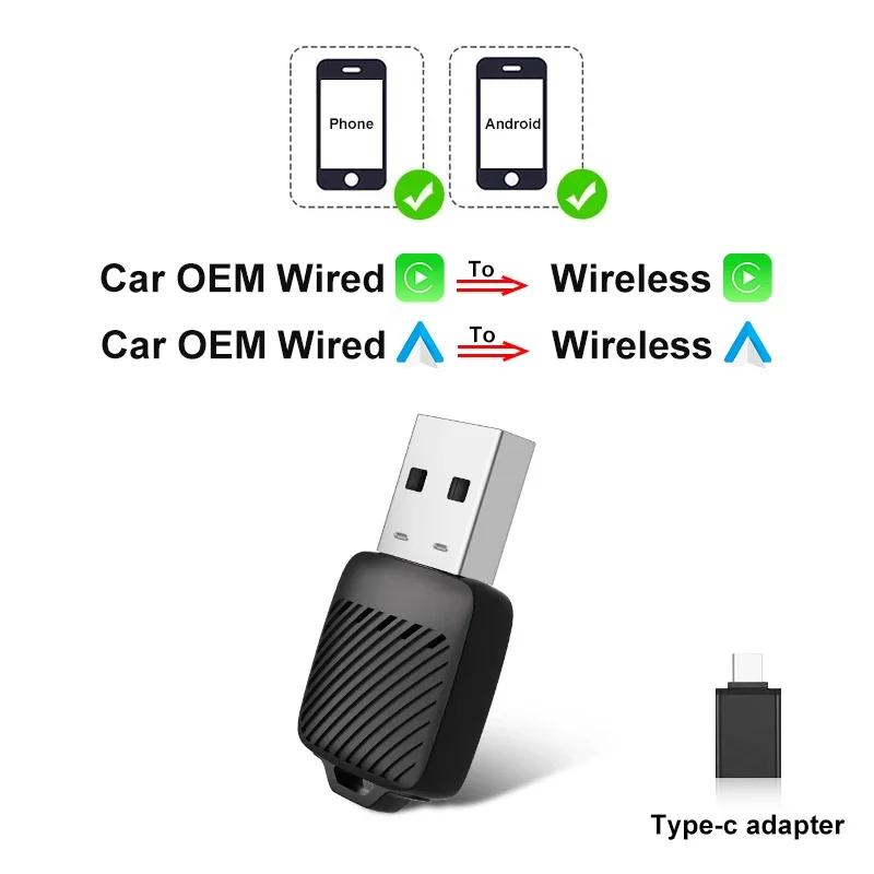 Беспроводной адаптер Carplay Android Auto 2 в 1 Адаптер Carplay для штатной автомагнитолы с USB Plug and Play Проводной в Беспроводной