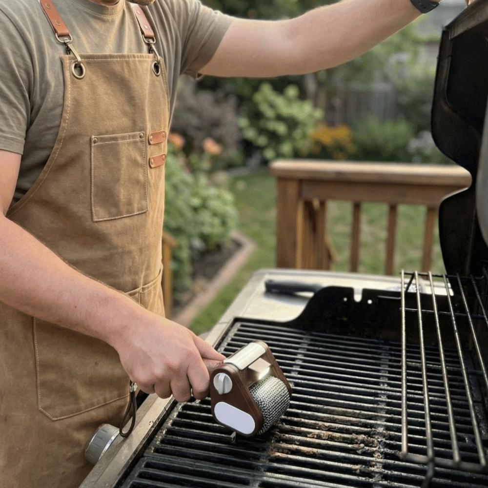 Stainless Steel Roller Grill Cleaner Brush with LED Light Barbecue Cleaner Tools  Outdoor Cooking