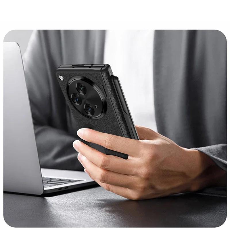 Для OPPO Find N3 Чехол Премиум Кожаный Защита Шарнира Подставка+Защитное Стекло Стилус Складная Крышка Защиты Объектива Для OnePlus Open