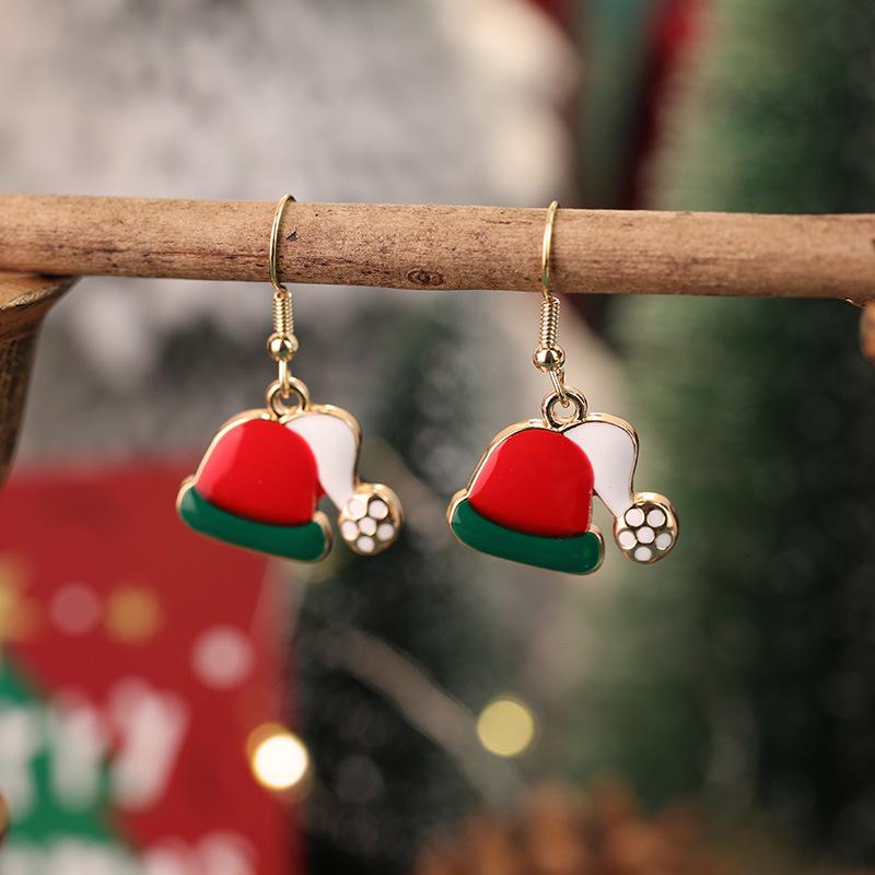New Christmas Drip Oil Stud Earrings: Red & Green Tree, Snowman, Boots, Bells – Cute Cartoon Jewelry