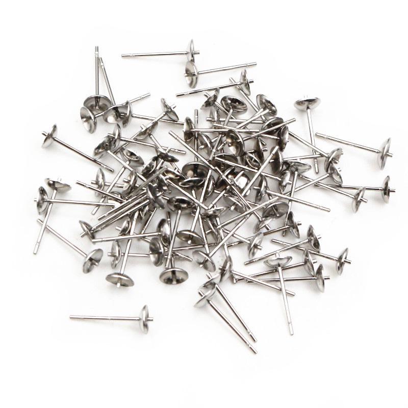 100 Pcs Stainless Steel Pearl Inlaid Ear Stud Raised Bowl Needles