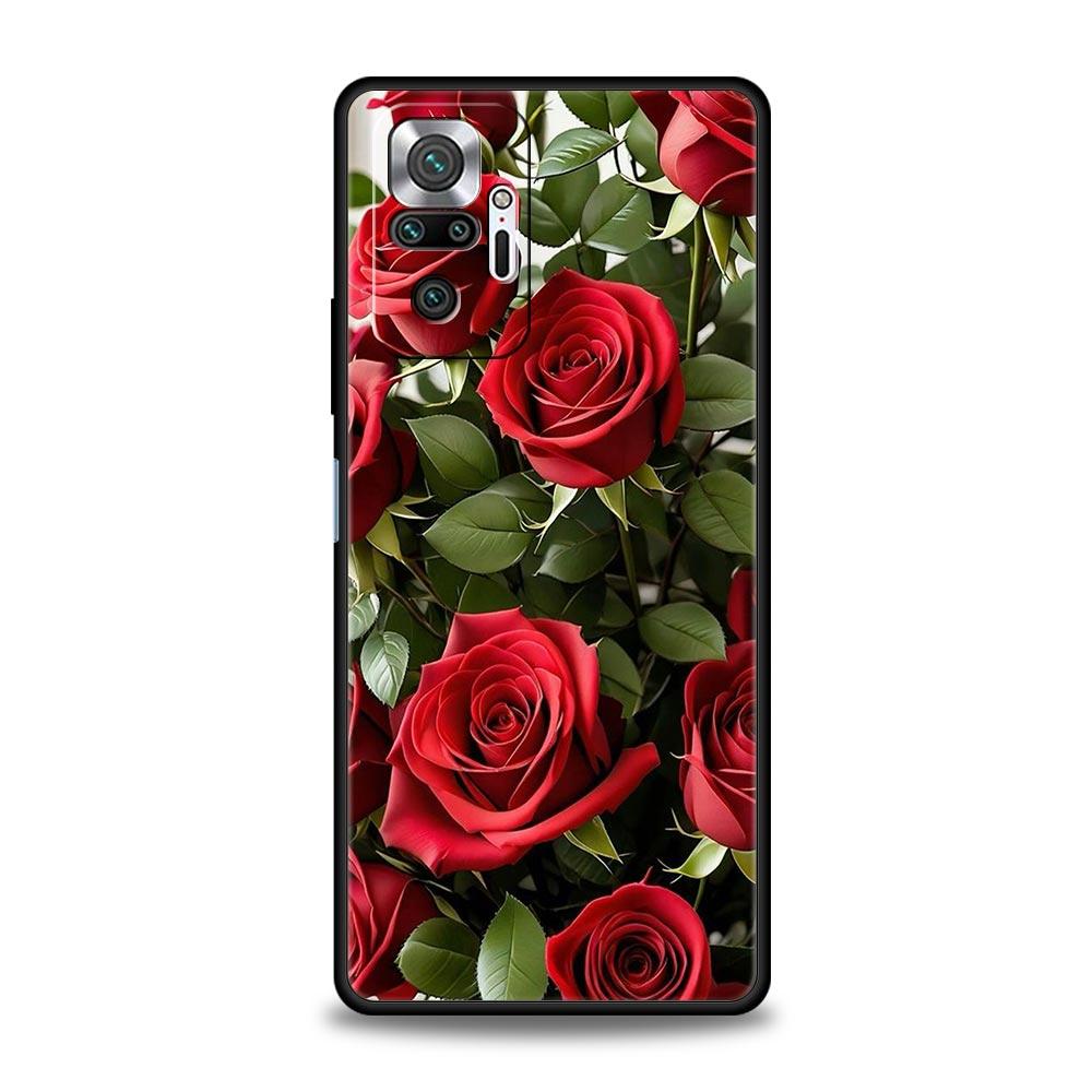 Чехол для телефона Красные Розы Цветы для Xiaomi Redmi Note 14 13 5G 10 11 12 Pro Plus 4G 14C 13C 12C 10C Черный Чехол