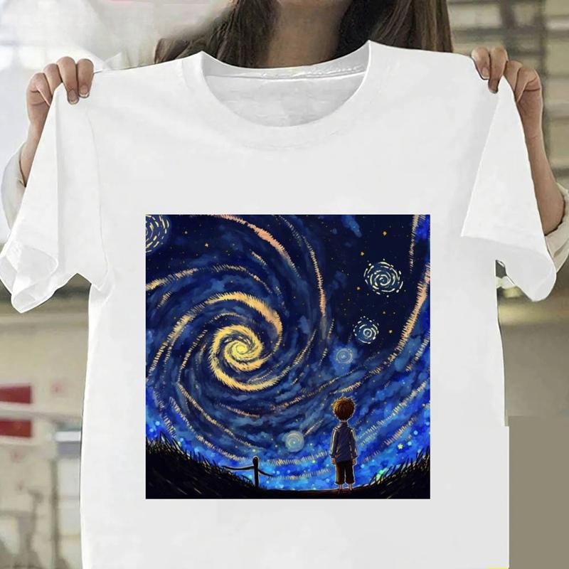 Ван Гог Маленький принц Искусство масляной живописи Модные женские футболки Одежда в стиле Харадзюку Летние футболки с коротким рукавом Повседневные топы с круглым вырезом
