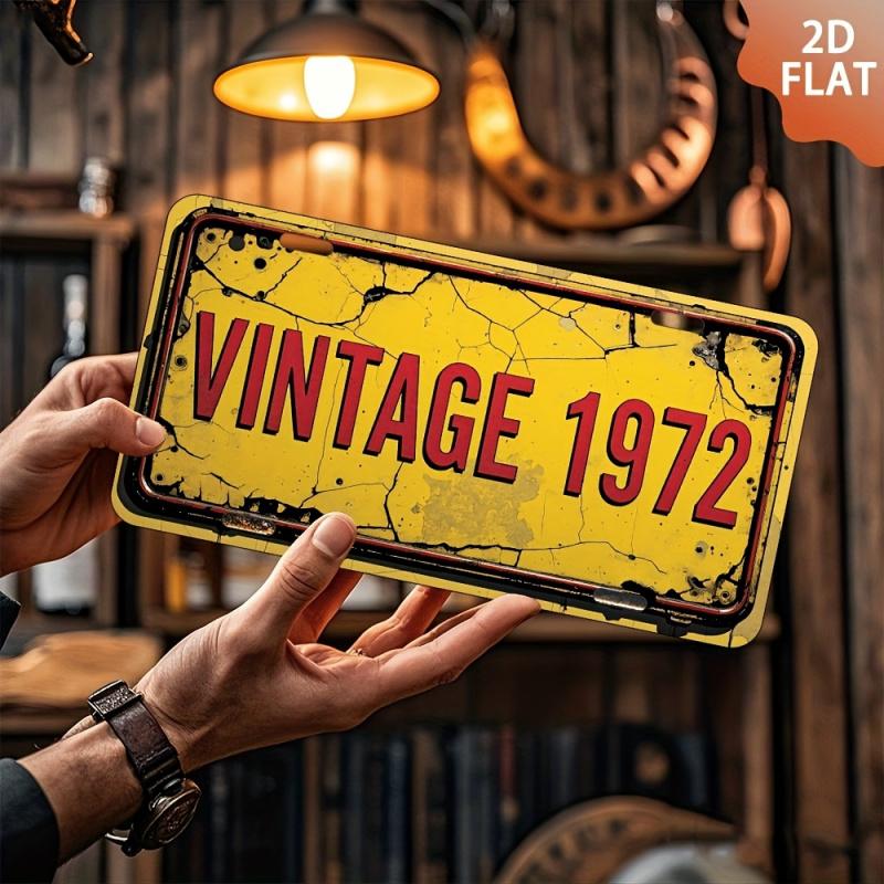 2D Flat - 1pc Vintage 1972 Metal Sign - 6x12 Inch Aluminum Wall Art with Distressed Yellow & Red Design, Perfect for Home, Bar