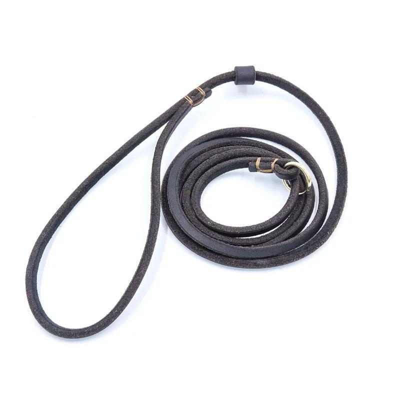 Genuine Leather Dog Leash P-Chain Slip Lead Soft Cowhide Training Leash for Small Medium Dogs 120cm 150cm