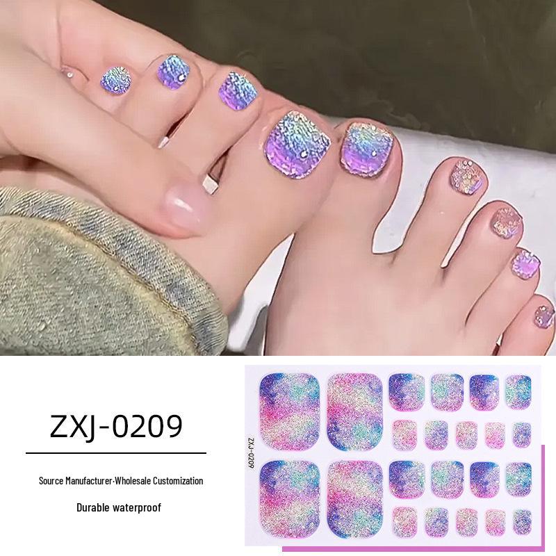 Летние радужные омбре блестящие водостойкие наклейки для ногтей на ногах