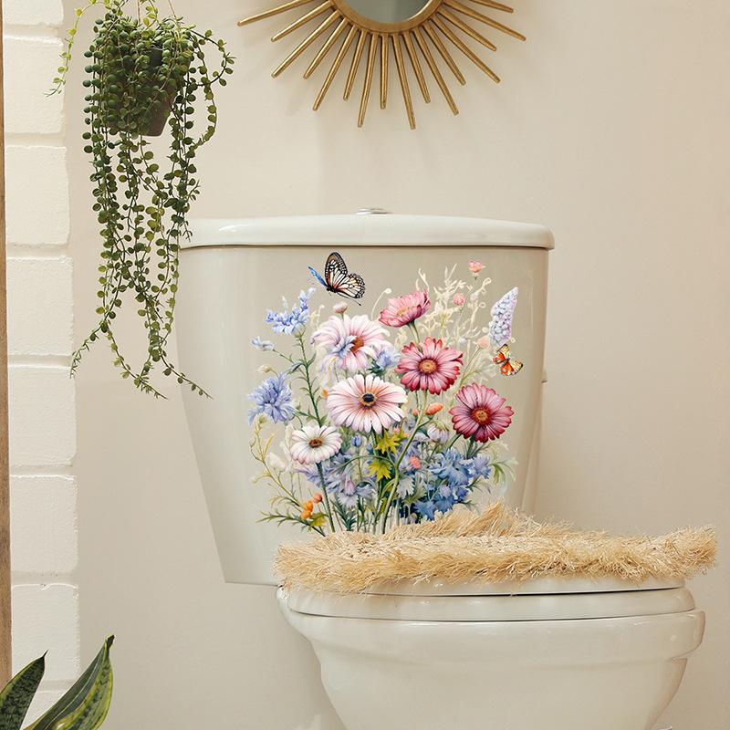 Ванная комната унитаз цветы наклейки минималистский узор бабочка цветок самоклеящиеся картины для ванной комнаты украшения жизни