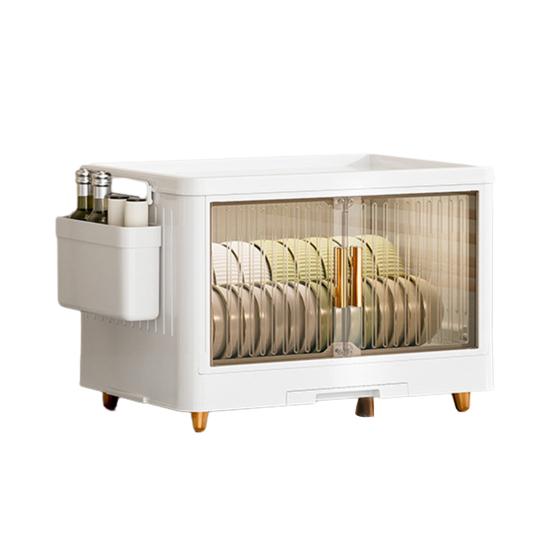 Штабелируемый ящик для хранения посуды, многоярусный органайзер для столовой посуды с прозрачной крышкой, дверцами, крючками, контейнеры для хранения тарелок, чашек, с поддоном для слива