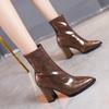 2024 Новые осенне-зимние женские сапоги с острым носком, мягкие кожаные туфли, туфли-лодочки на квадратном каблуке, короткие женские сапоги