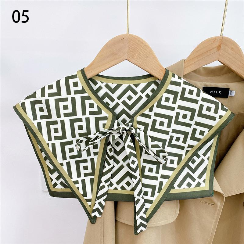 Front Tie Fake Collar For Women Vintage Print Detachable Collars Houndstooth Letter Fake Collar Shawl Wrap Scarf Neckwear Cape