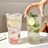 1 PC 610ml Stripe Glass Cup Transparent Glasses With Lid and Straw Ice Coffee Mug Tea Cup Juice Glass Milk Water Cup Drinkware
