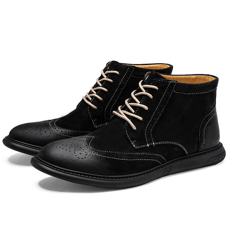 Fashion Golden Sapling Man Retro Flat Chelsea Boots Outdoor Leisure Leather Ankle Boot Male Shoes Pointed Toe High-top Brogues Footwear