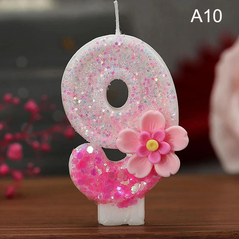 Birthday Candle Cake Topper Colour Changing Creative Number 0-9 Candle Flowers Number Candles Girl Birthday Party Decoration