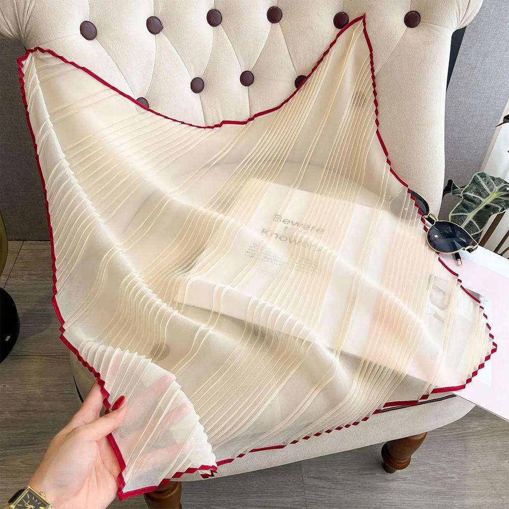 Women Pleated Satin Solid Scarf Headscarf Neckerchief Square Shawl Hair Tie Band HandKerchief Satin Foulard Scarves Decorative