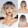 Synthetic Short Wavy Wig With Bangs Wigs Shoulder Length Wigs Extension Natural Looking Heat Resistant Fiber Hair For Women