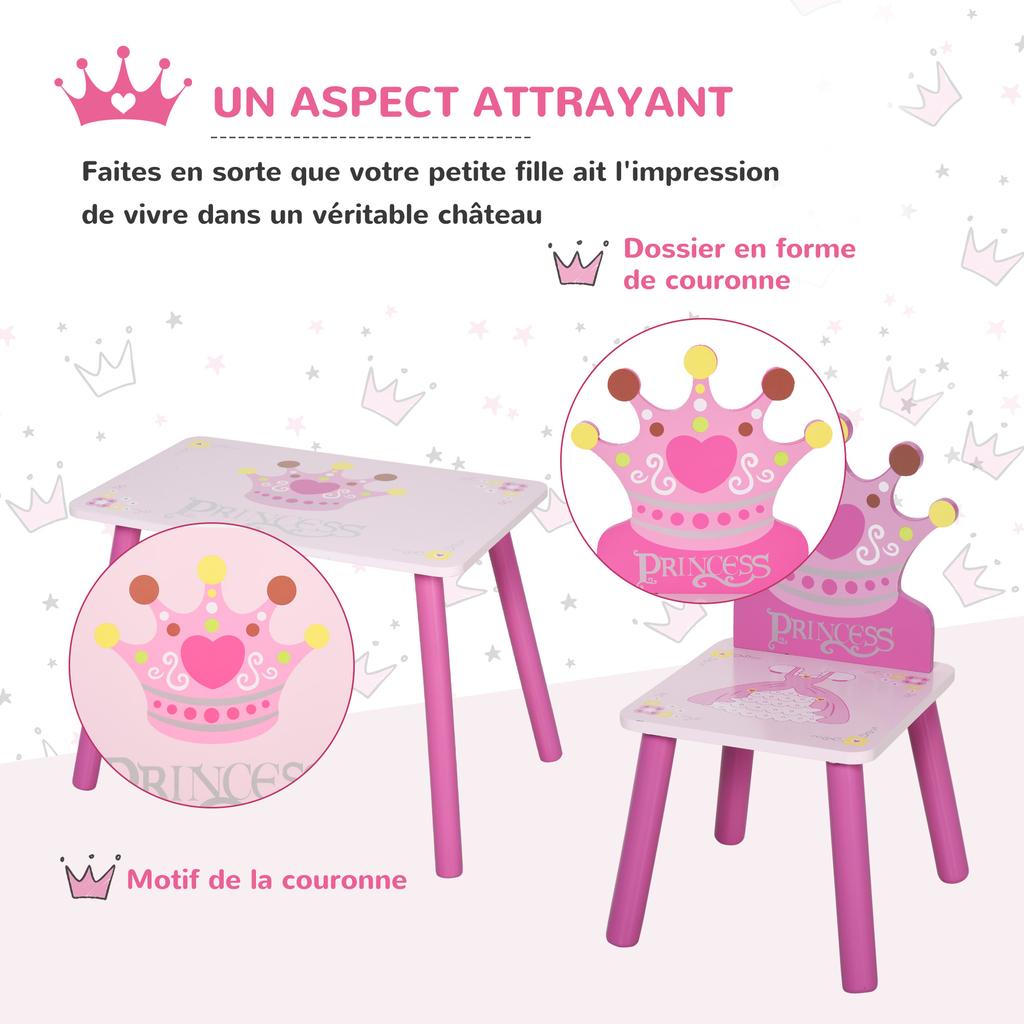 3 Pcs Kids and Table Chair Set Princess & Crown Theme Home Furniture Pretty Gift 2-4 Years Pink