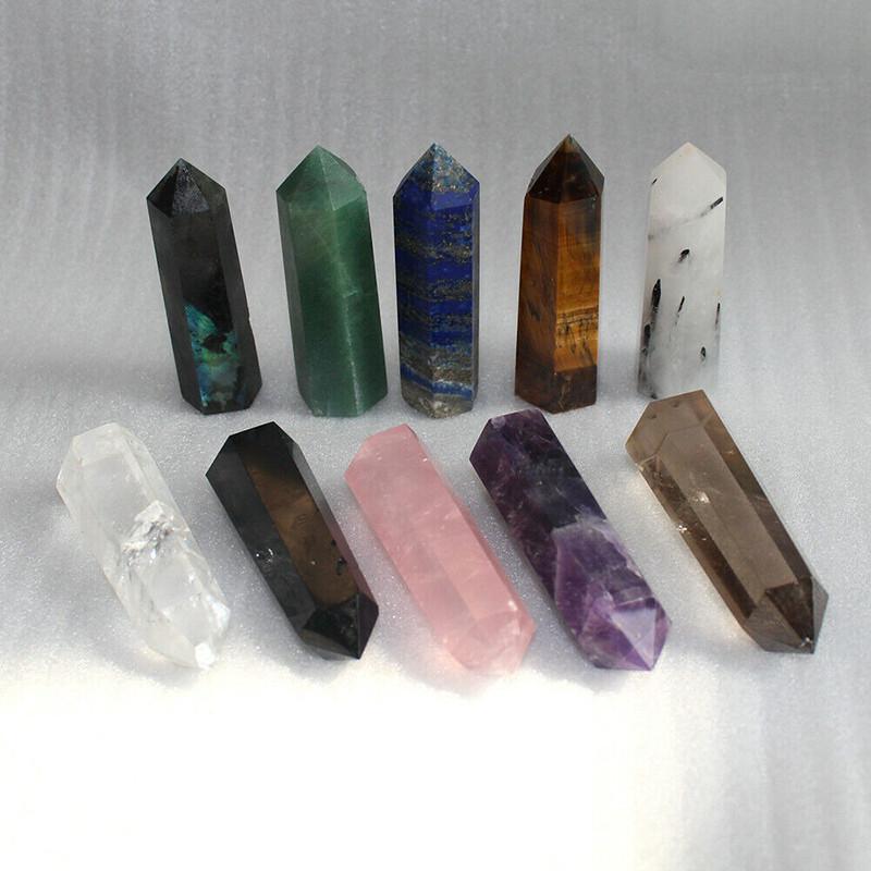 6070mm Natural Quartz Crystal Point Healing Obelisk Hexagonal Wand Decor Reiki