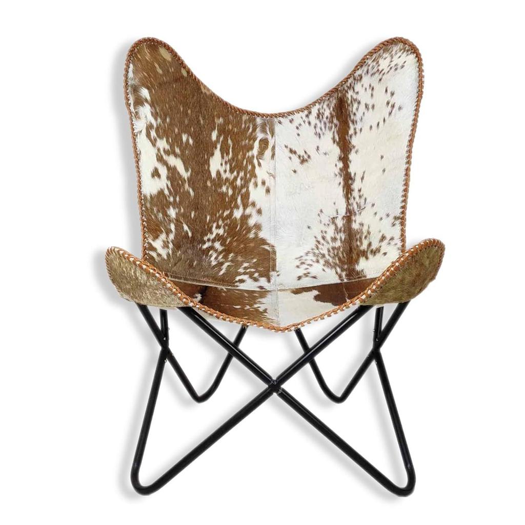 Handmade Brown & White Hair On Leather Butterfly Chair | Genuine Hair On Leather Butterfly Chair Home Decor | Handmade, Accent Arm Chair Iron Frame