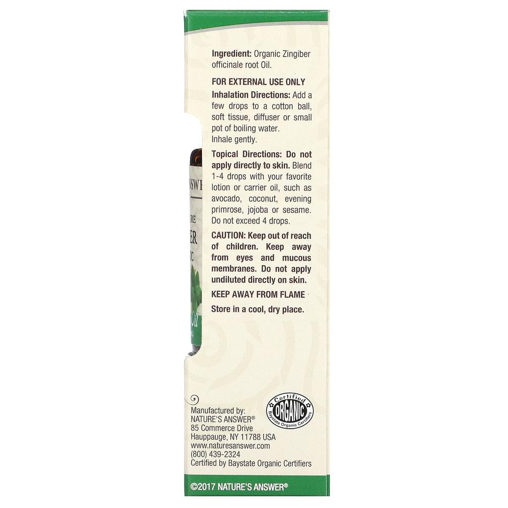 Nature's Answer 100% Pure Organic Essential Oil, Ginger, 15 Ml (0.5 Fl Oz)