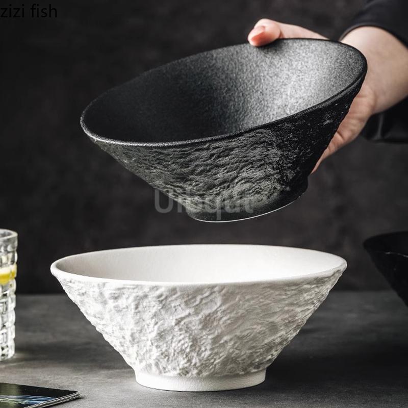 Белая Черная Керамическая Миска с Каменным Узором Миска для Пасты Толстая Миска для Супа Салатницы Десертные Миски Специальная Посуда для Ресторана
