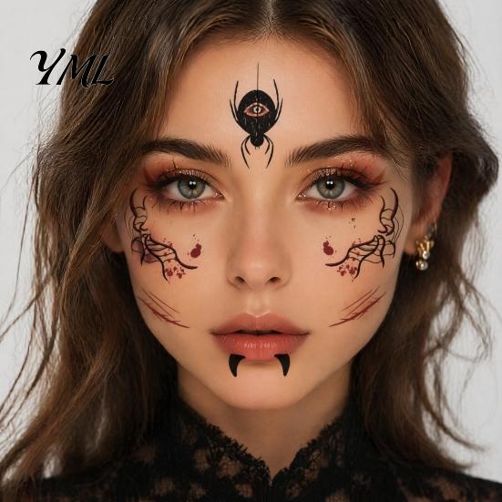 Skin Friendly Temporary Face Art Halloween Tattoo Stickers, Waterproof Scary Makeup Decals for Party, Durable Sweat Proof Stickers Wound Scar