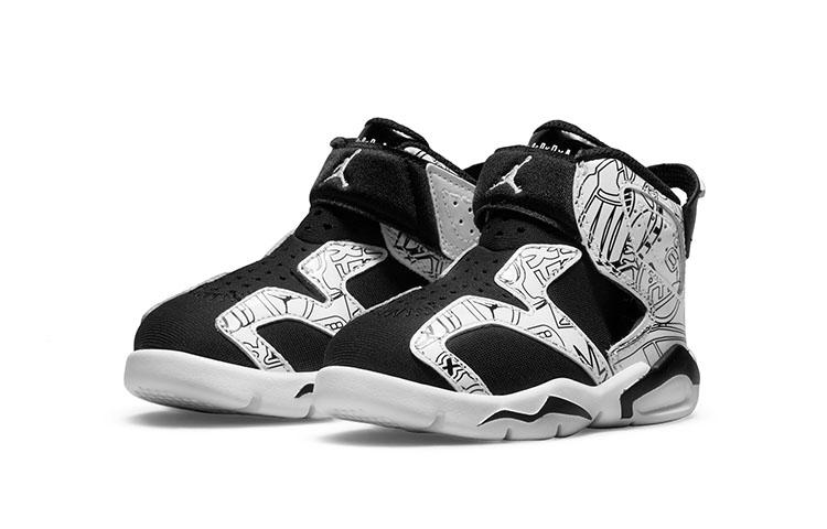 Jordan Air Jordan 6 Retro Little Flex SE High top Toddler Shoes Black White Graffiti Infant And Toddler DC4104-001