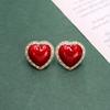 French Elegant High-end Red Stud Earrings Female Western Retro Court Enamel Medieval Earrings S925 Silver Needle