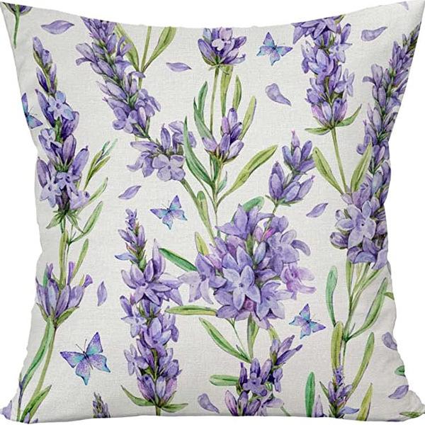 Растение и Цветок Льняная Наволочка Фиолетовая Лаванда С Принтом Подушка Чехол Наволочка Дом Диван