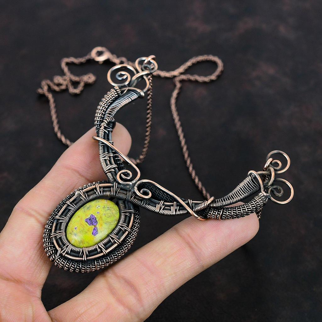 Ожерелье из стихтита, обернутое медной проволокой, ожерелье с драгоценными камнями, элегантное ожерелье ручной работы, уникальные медные ювелирные изделия, подарки для мамы, ювелирные изделия из проволоки