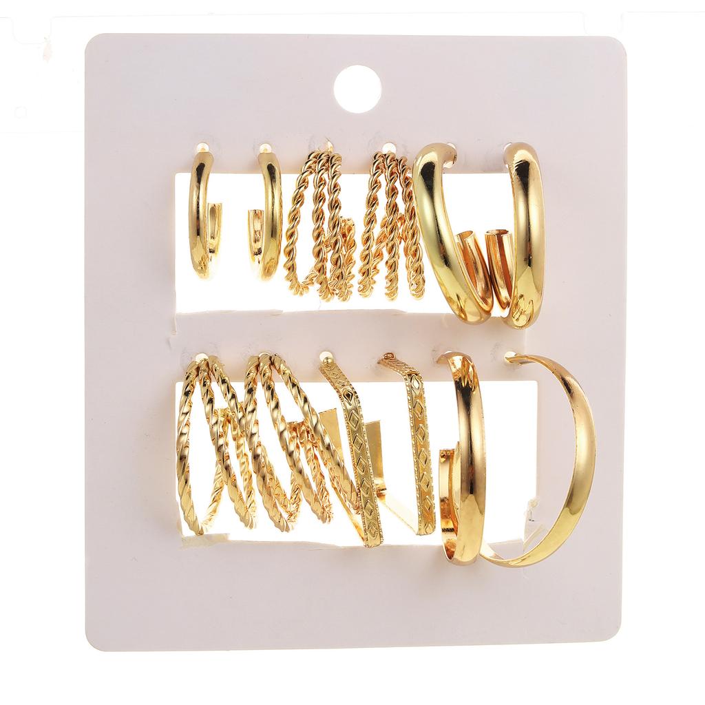 6 Pairs Women Earrings Set Luxury Geometric C-shaped Circle Earrings For Jewelry Gifts