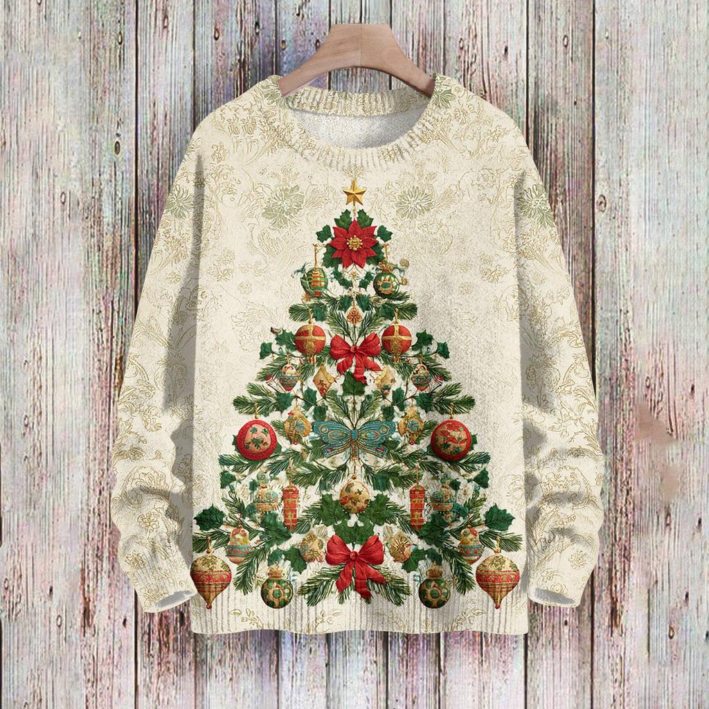 Рождественские толстовки для женщин Вязаный свитер Милая рубашка Осенний свитер с круглым вырезом Топы