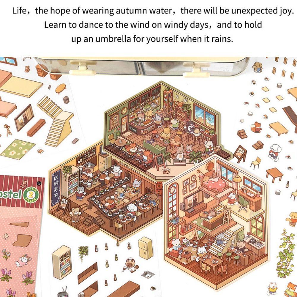 Бумага-наклейка с 3D-пейзажем лесной деревни, многофункциональные наклейки с изображением хижины, игровые наклейки, для любителей карточек